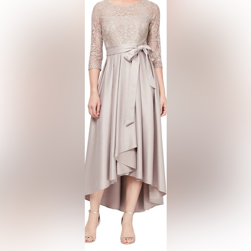 Brand New Sequin Lace holiday Dress with Satin Skirt & Ribbon Belt with tags